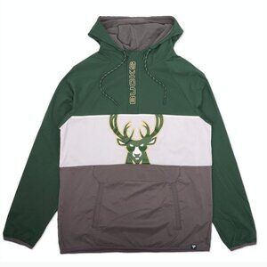 NWT Fanatics Milwaukee Bucks Anorak Flagrant Foul Hoodie Half Zip Jacket Size L